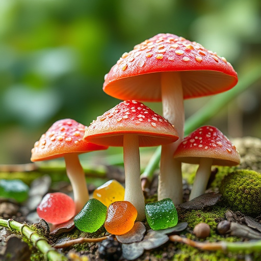 Magic Mushroom Gummies with Nature Background