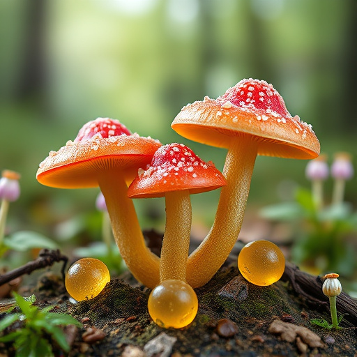 Magic Mushroom Gummies with Nature Background