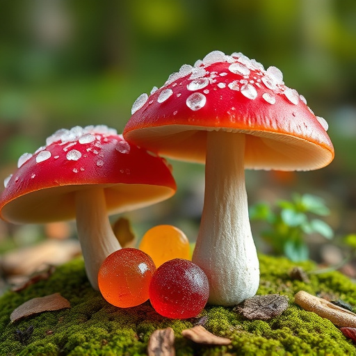Magic Mushroom Gummies with Nature Background