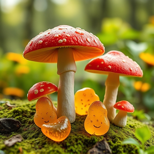 Magic Mushroom Gummies with Nature Background