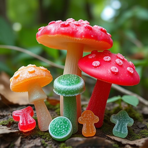 Magic Mushroom Gummies with Nature Background