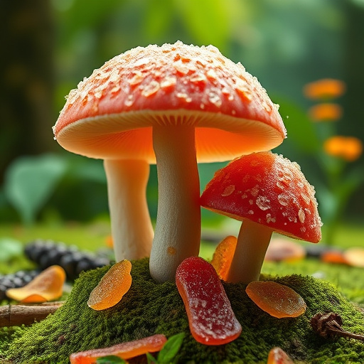 Magic Mushroom Gummies with Nature Background
