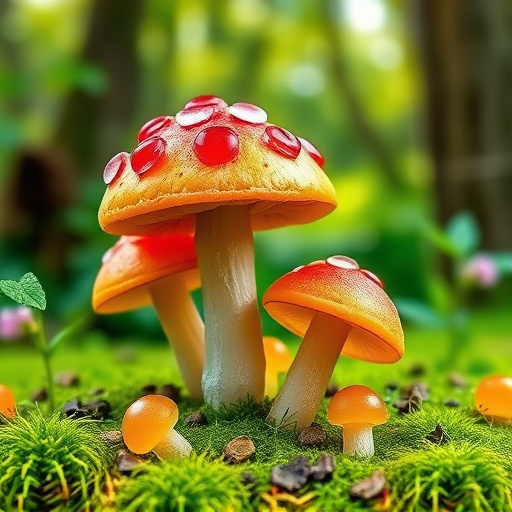 Magic Mushroom Gummies with Nature Background