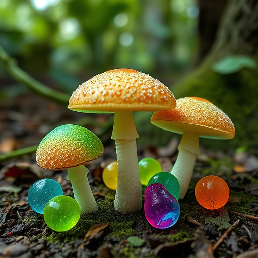 Magic Mushroom Gummies with Nature Background