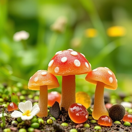 Magic Mushroom Gummies with Nature Background