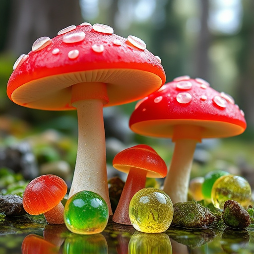 Magic Mushroom Gummies with Nature Background