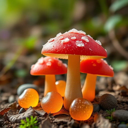 Magic Mushroom Gummies with Nature Background