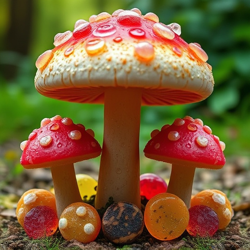 Magic Mushroom Gummies with Nature Background