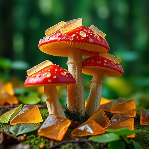 Magic Mushroom Gummies with Nature Background