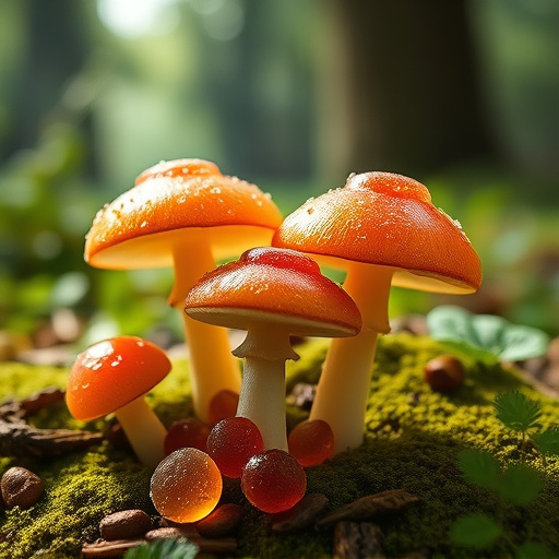 Magic Mushroom Gummies with Nature Background