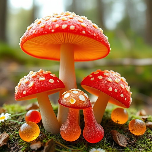 Magic Mushroom Gummies with Nature Background
