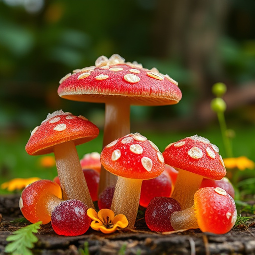 Magic Mushroom Gummies with Nature Background