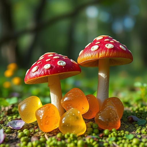 Magic Mushroom Gummies with Nature Background