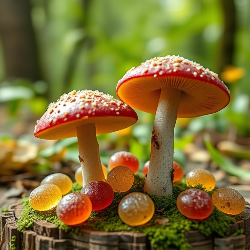 Magic Mushroom Gummies with Nature Background