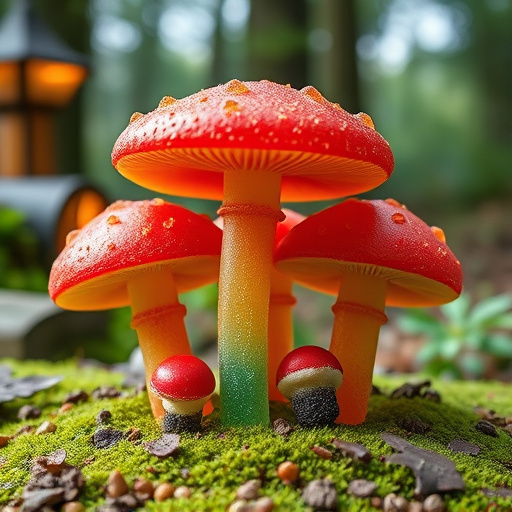 Magic Mushroom Gummies with Nature Background