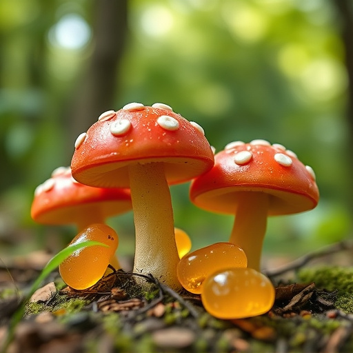 Magic Mushroom Gummies with Nature Background