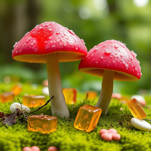 Magic Mushroom Gummies with Nature Background