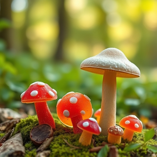 Magic Mushroom Gummies with Nature Background