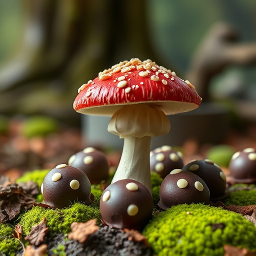 Magic Mushroom Chocolates with Nature Background