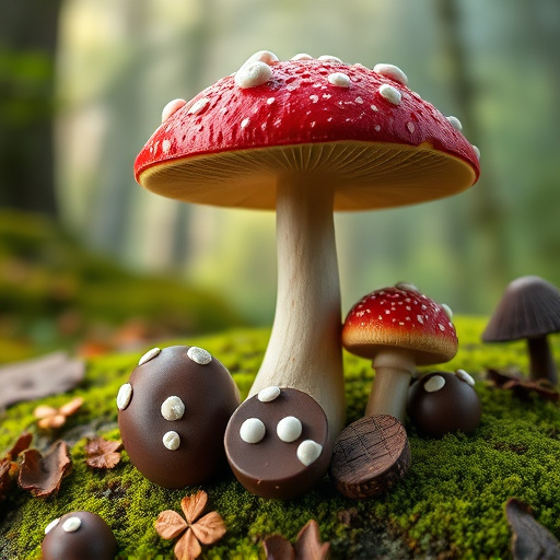 Magic Mushroom Chocolates with Nature Background