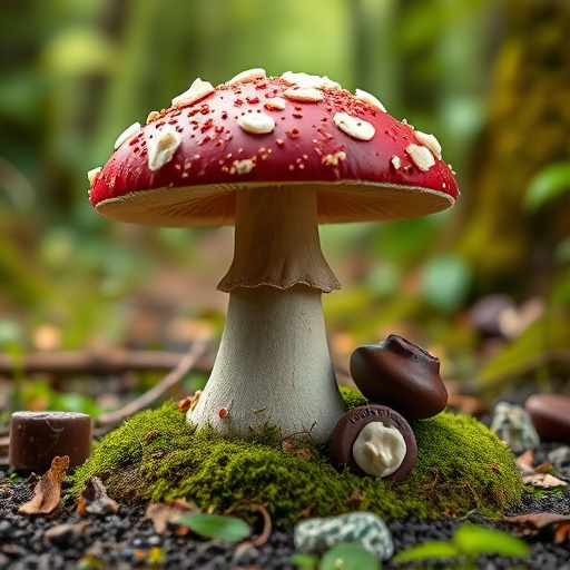 Magic Mushroom Chocolates with Nature Background