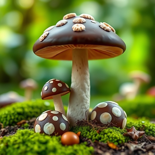 Magic Mushroom Chocolates with Nature Background