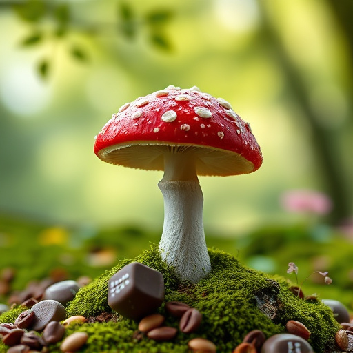 Magic Mushroom Chocolates with Nature Background