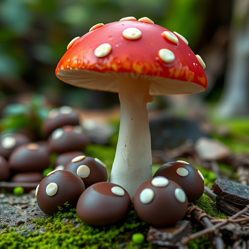 Magic Mushroom Chocolates with Nature Background