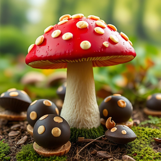 Magic Mushroom Chocolates with Nature Background