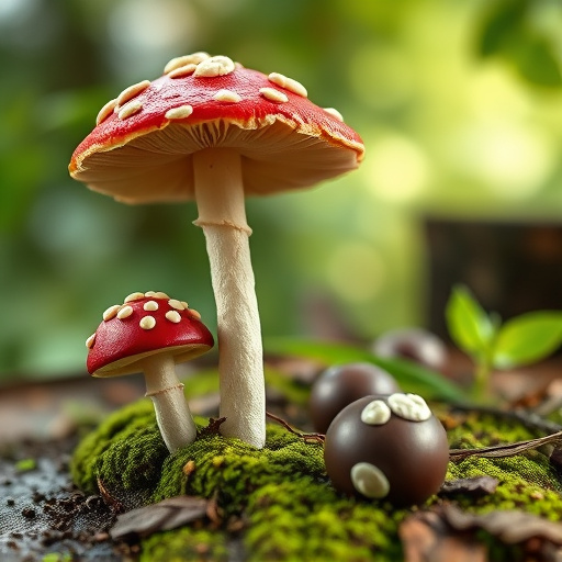 Magic Mushroom Chocolates with Nature Background