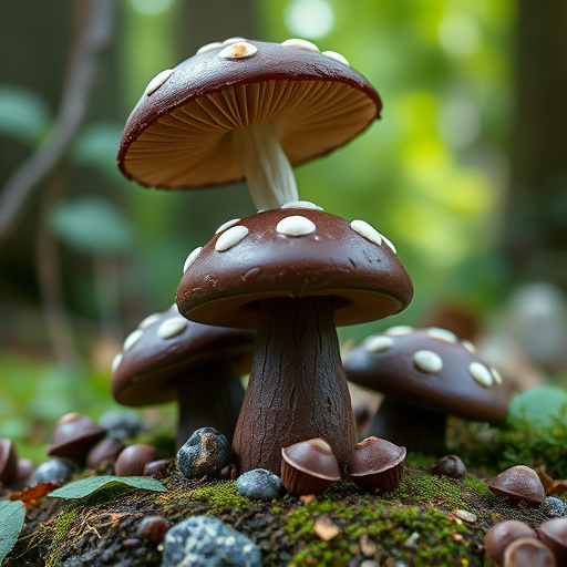 Magic Mushroom Chocolates with Nature Background