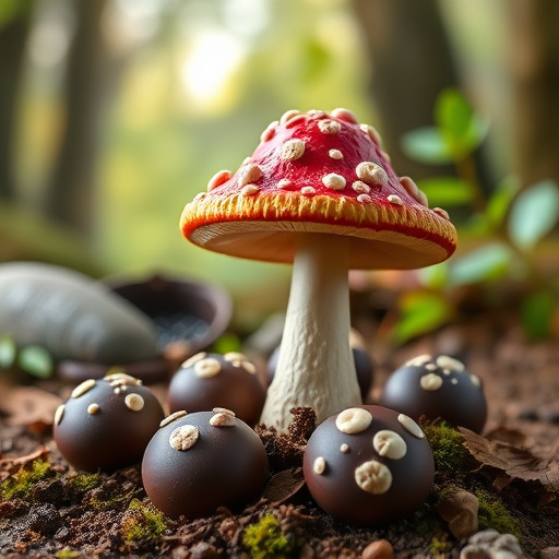 Magic Mushroom Chocolates with Nature Background