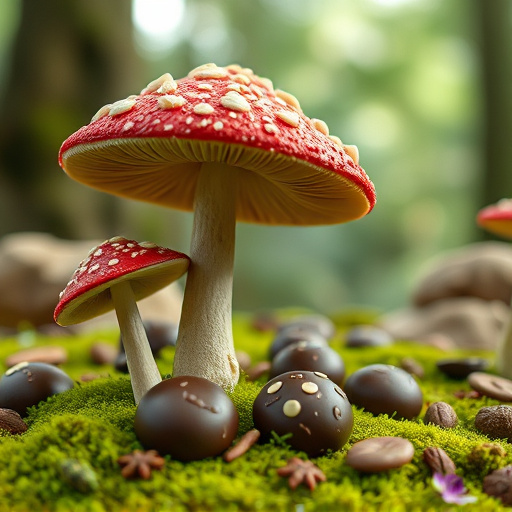 Magic Mushroom Chocolates with Nature Background