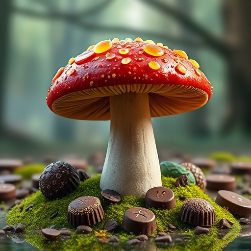 Magic Mushroom Chocolates with Nature Background