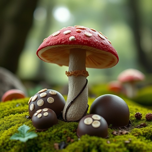 Magic Mushroom Chocolates with Nature Background