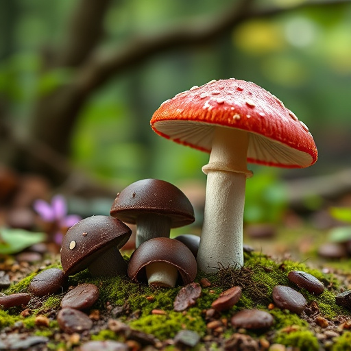 Magic Mushroom Chocolates with Nature Background