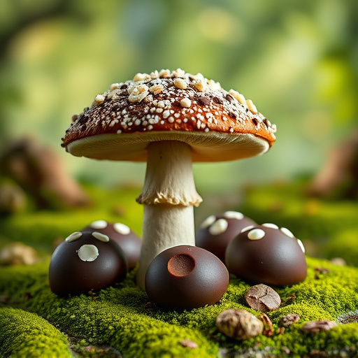 Magic Mushroom Chocolates with Nature Background