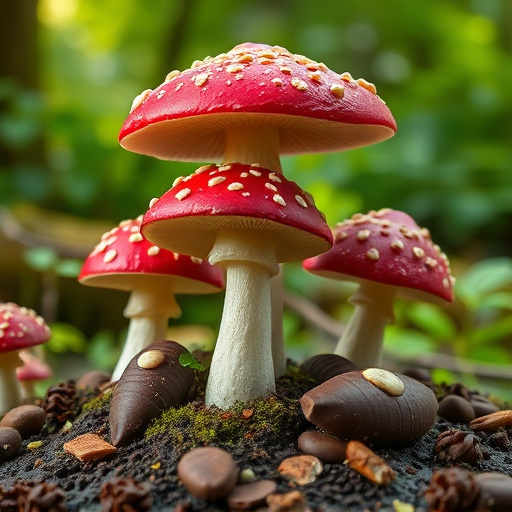 Magic Mushroom Chocolates with Nature Background