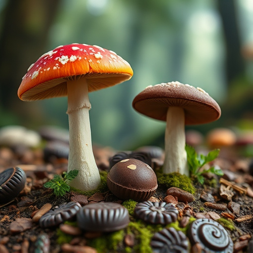 Magic Mushroom Chocolates with Nature Background