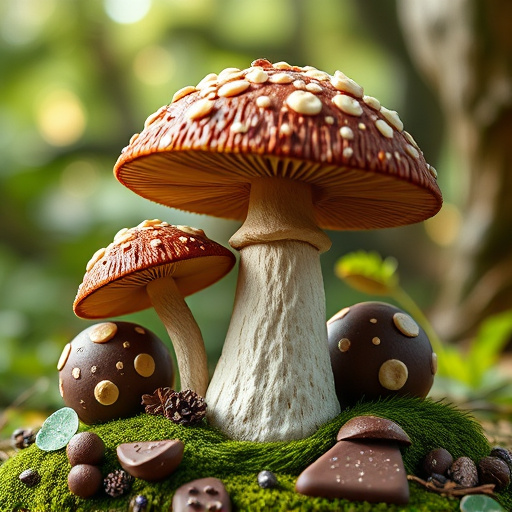 Magic Mushroom Chocolates with Nature Background