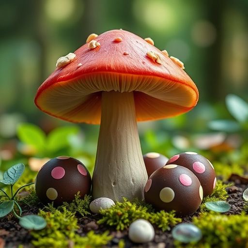 Magic Mushroom Chocolates with Nature Background