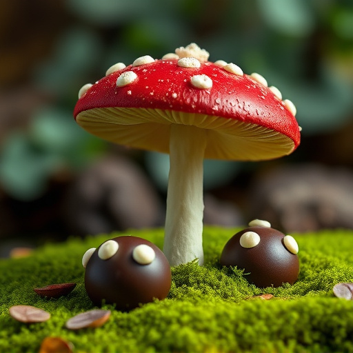 Magic Mushroom Chocolates with Nature Background