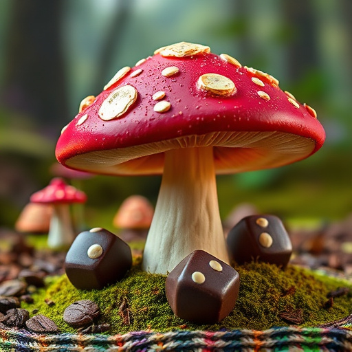 Magic Mushroom Chocolates with Nature Background