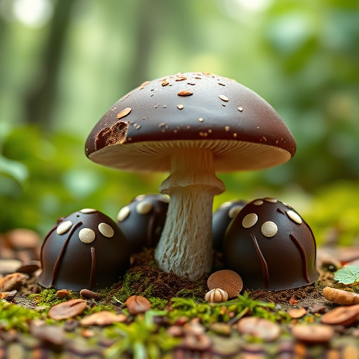 Magic Mushroom Chocolates with Nature Background