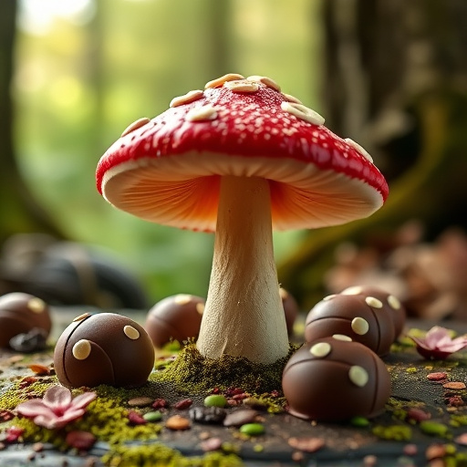 Magic Mushroom Chocolates with Nature Background