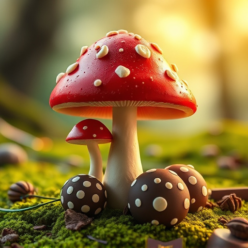 Magic Mushroom Chocolates with Nature Background
