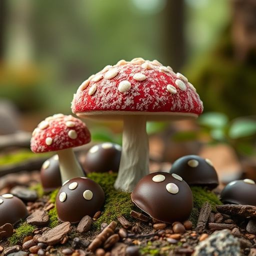 Magic Mushroom Chocolates with Nature Background