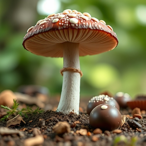 Magic Mushroom Chocolates with Nature Background