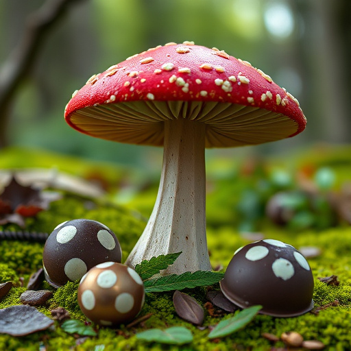 Magic Mushroom Chocolates with Nature Background