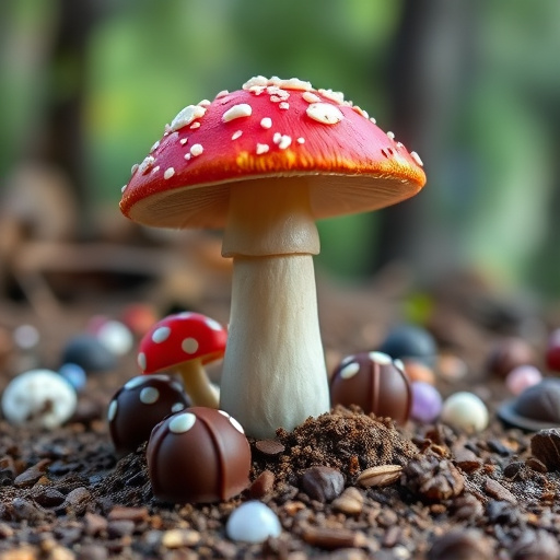 Magic Mushroom Chocolates with Nature Background